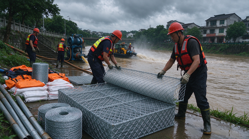 Changshu Jianghe Flood Prevention Products levert gabion- en gegalvaniseerde gaasmaterialen voor nooddrainageondersteuningsproject in Binnen-Mongolië